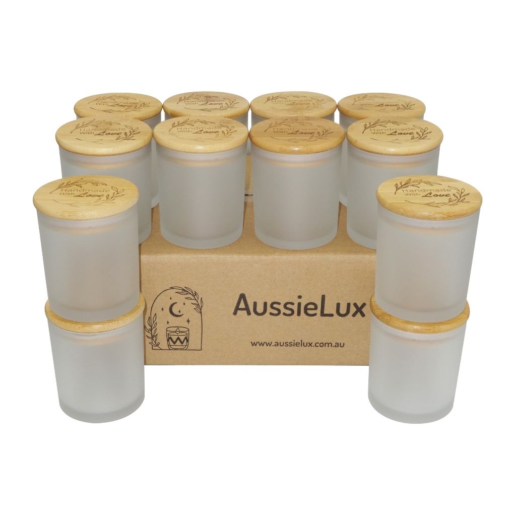 48 Pcs Luxury Glass Candle Jars with Bamboo Lids for Making Candles, Wholesale (Frosted)