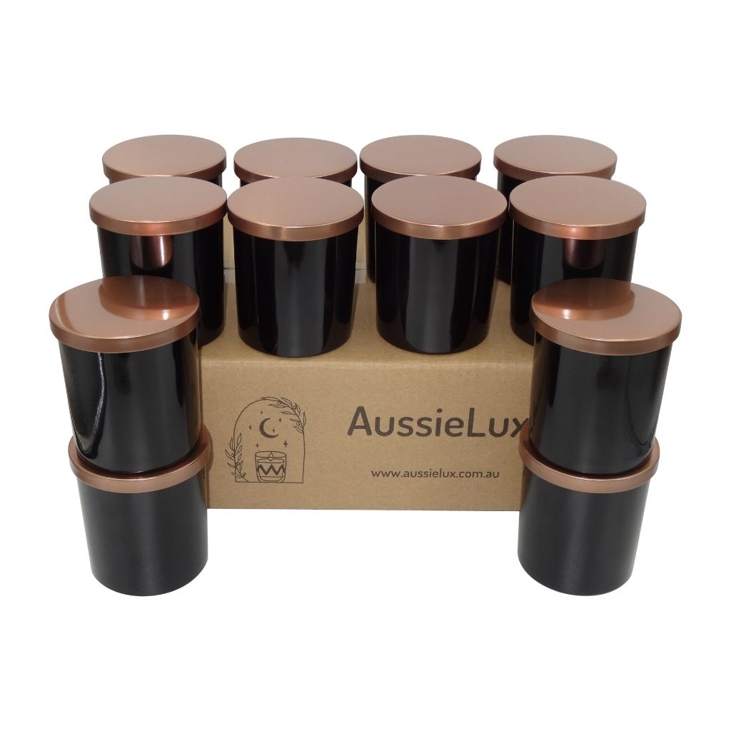 48 Pcs Luxury Glass Candle Jars with Lids for Making Candles, Wholesale (Glossy Black Colour)