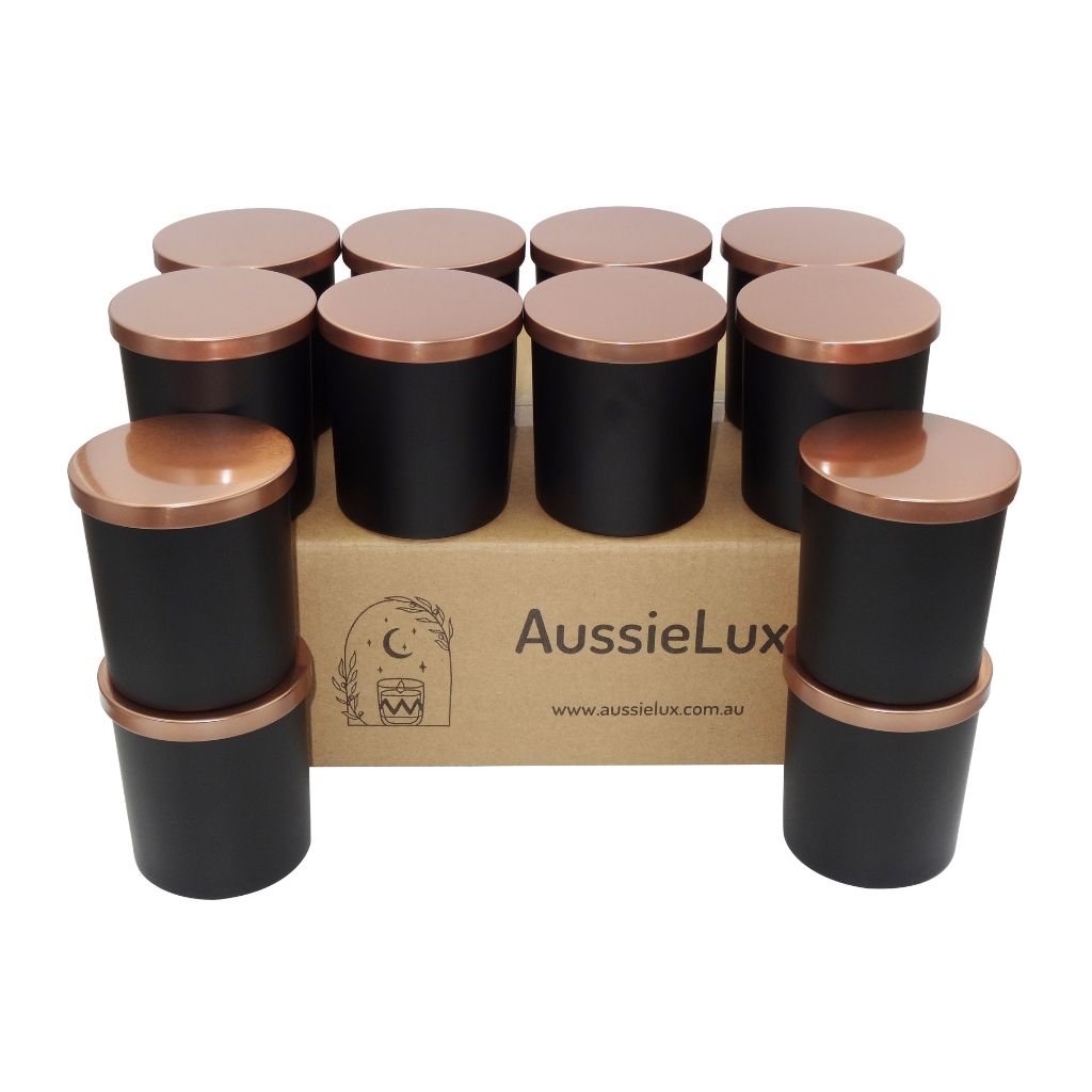 Luxury Glass Candle Jars with Lids for Making Candles, Wholesale (12 Jars - Matt Black Colour)