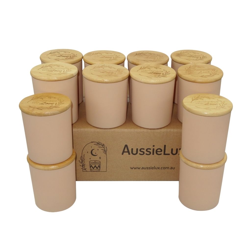 WHOLESALE  Set of 20 Pink Candles with Bamboo Lids