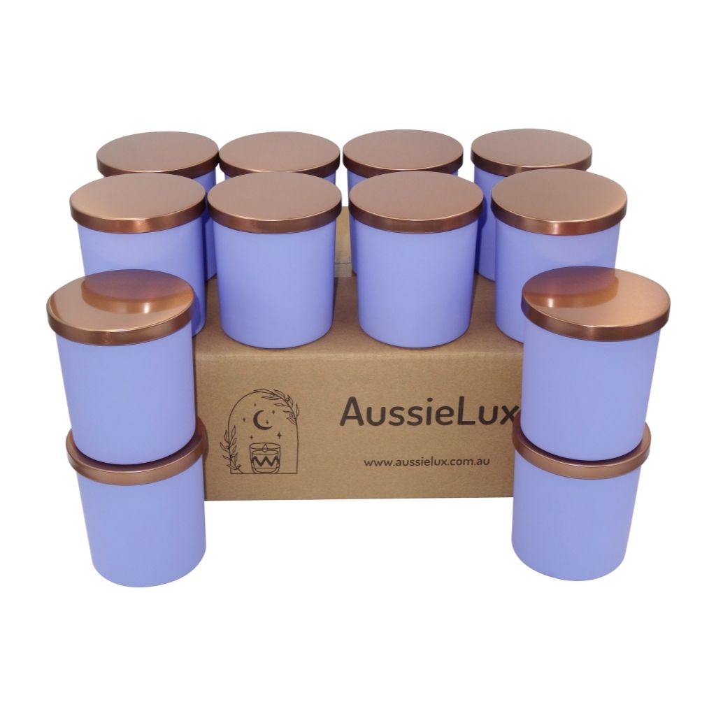 Luxury Glass Candle Jars with Lids for Making Candles, Wholesale (12 Jars - Pale Lavender Colour)
