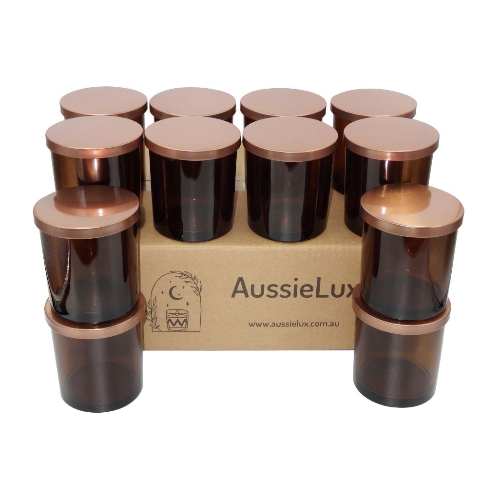 48 Pcs Luxury Glass Candle Jars with Lids for Making Candles, Wholesale (Amber Colour)