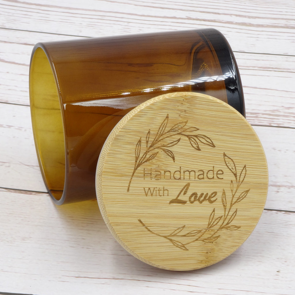 Luxury Glass Candle Jars with Bamboo Lids for Making Candles, Wholesale (12 Jars - Amber Colour)