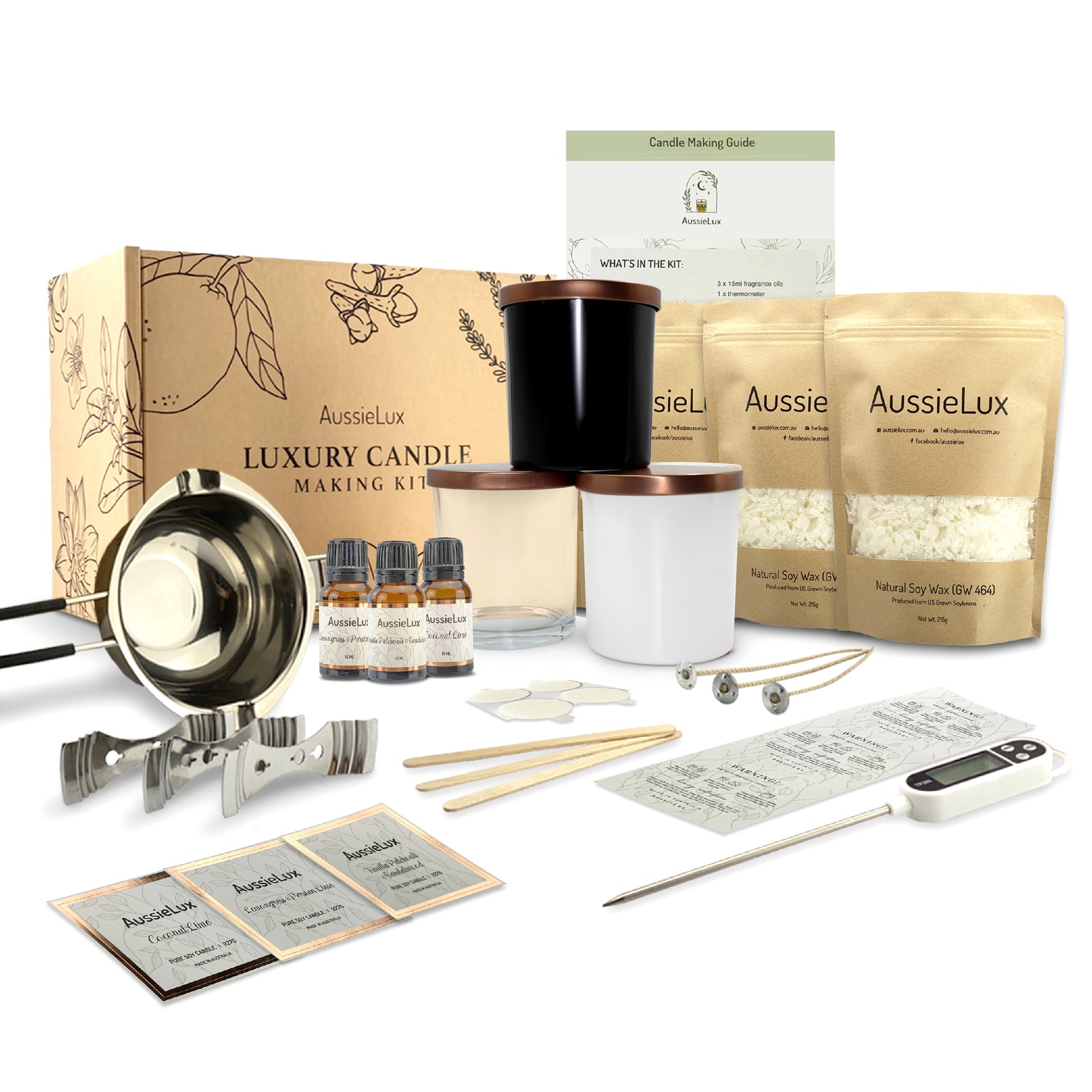 Luxury Soy Candle Making Kit(Coconut lime, lemongrass & persian lime, vanilla, patchouli & sandalwood)
