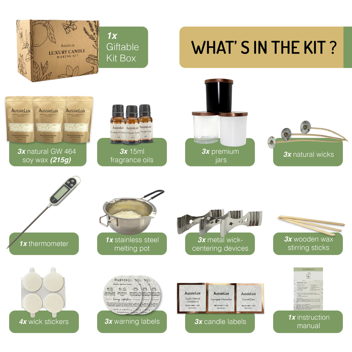 Luxury Soy Candle Making Kit(Coconut lime, lemongrass &amp; persian lime, vanilla, patchouli &amp; sandalwood)