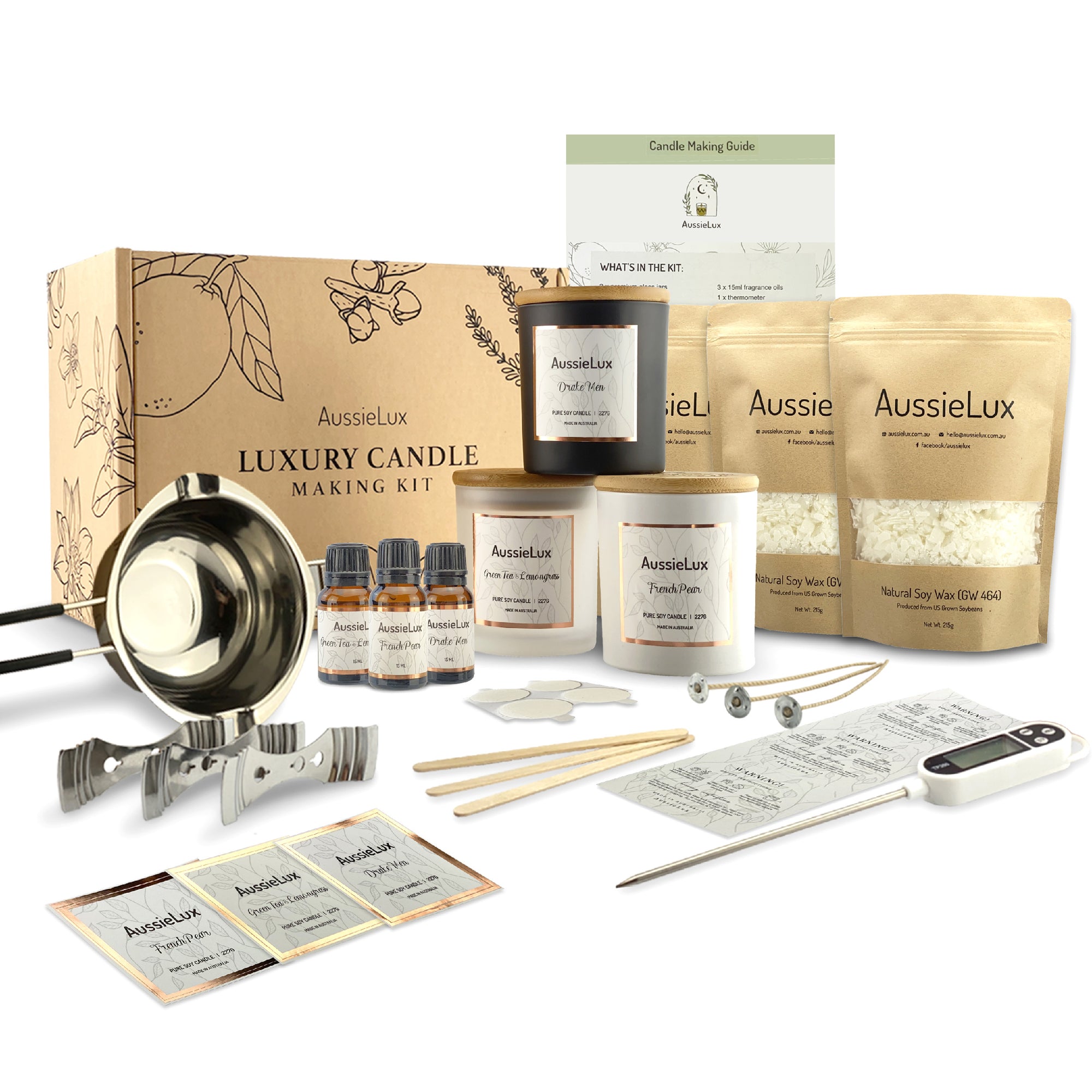 Luxury Soy Candle Making Kit (French Pear, drake men, green tea & lemongrass)