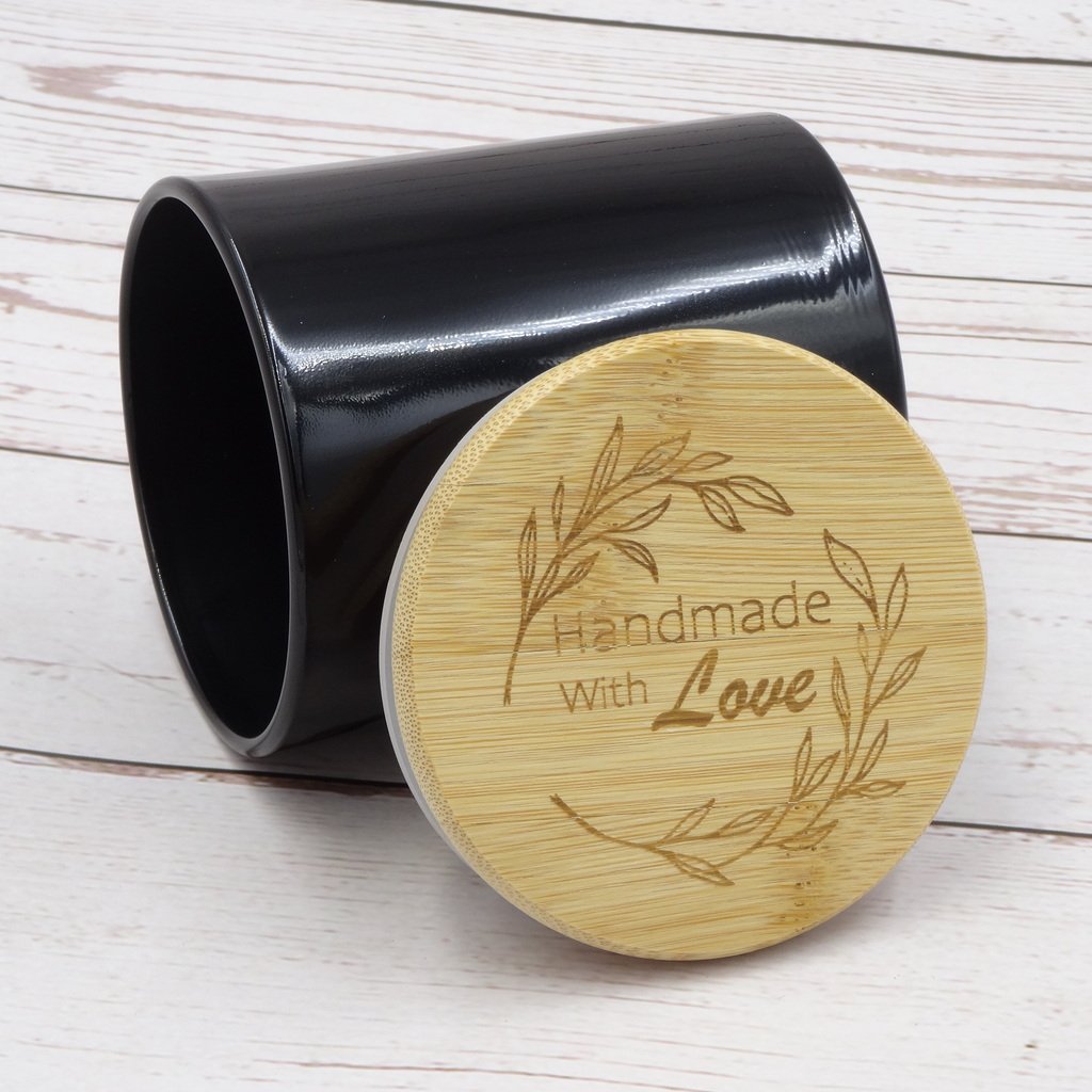 48 Pcs Luxury Glass Candle Jars with Bamboo Lids for Making Candles, Wholesale (Glossy Black Colour)