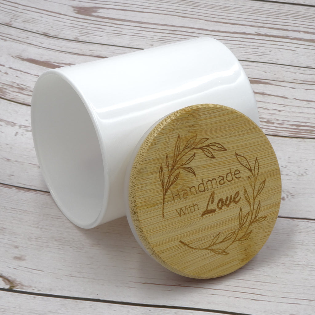 Luxury Glass Candle Jars with Bamboo Lids for Making Candles, Wholesale (12 Jars - Glossy White Colour)