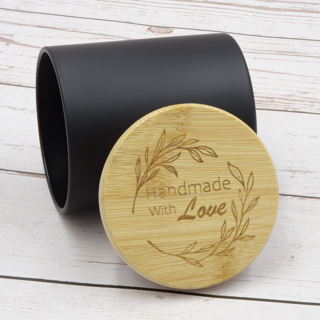 Luxury Glass Candle Jars with Bamboo Lids for Making Candles, Wholesale (12 Jars - Matt Black Colour)