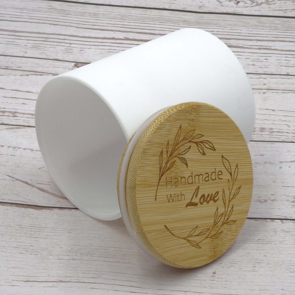 48 Pcs Luxury Glass Candle Jars with Bamboo Lids for Making Candles, Wholesale (Matt White Colour)