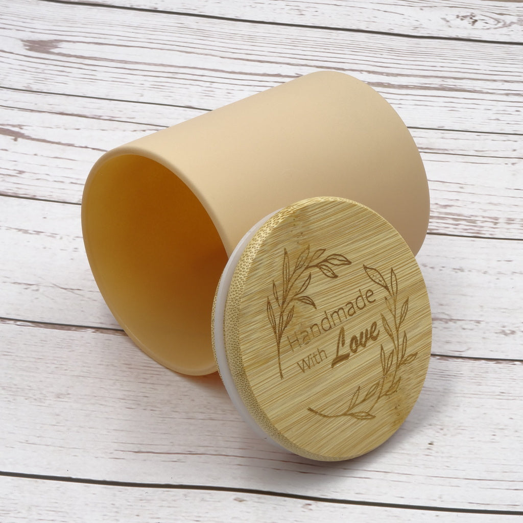 Luxury Glass Candle Jars with Bamboo Lids for Making Candles, Wholesale (12 Jars - Pale Peach Colour)