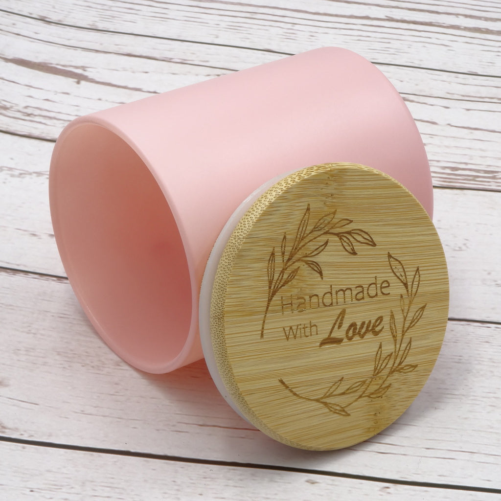 Luxury Glass Candle Jars with Bamboo Lids for Making Candles, Wholesale (12 Jars - Pink Colour)