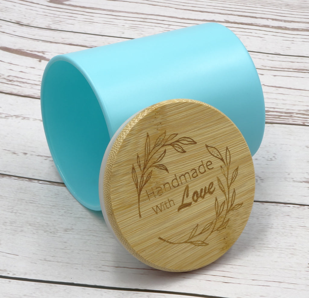 Luxury Glass Candle Jars with Bamboo Lids for Making Candles, Wholesale (12 Jars - Turquoise Colour)